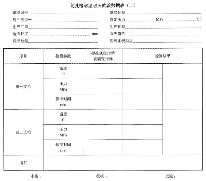 图3射孔枪耐温耐耐压试验数据表格式（二）