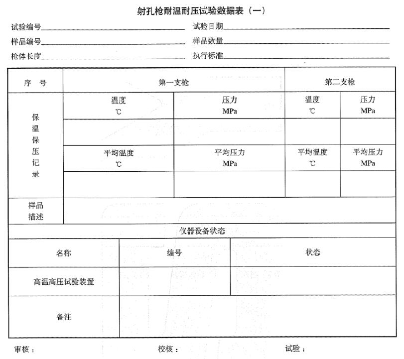 图2射孔枪耐温耐耐压试验数据表格式（一）