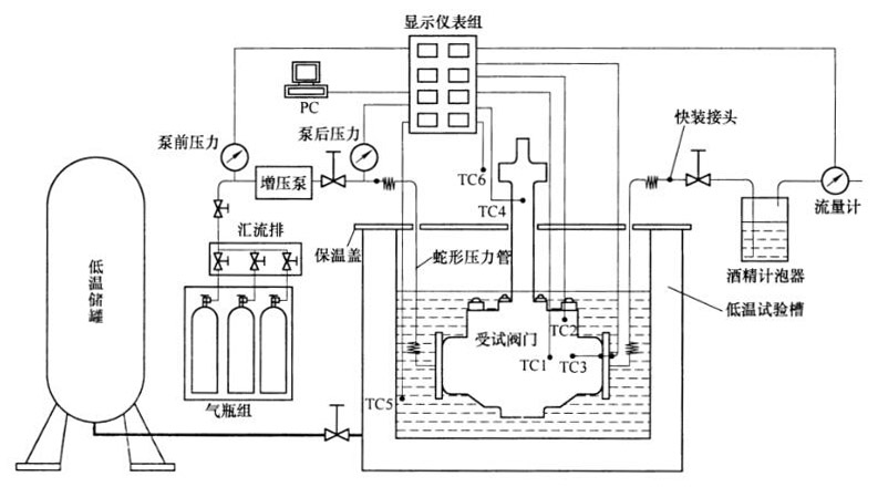 图 1 阀门低温试验装置典型结构示意图